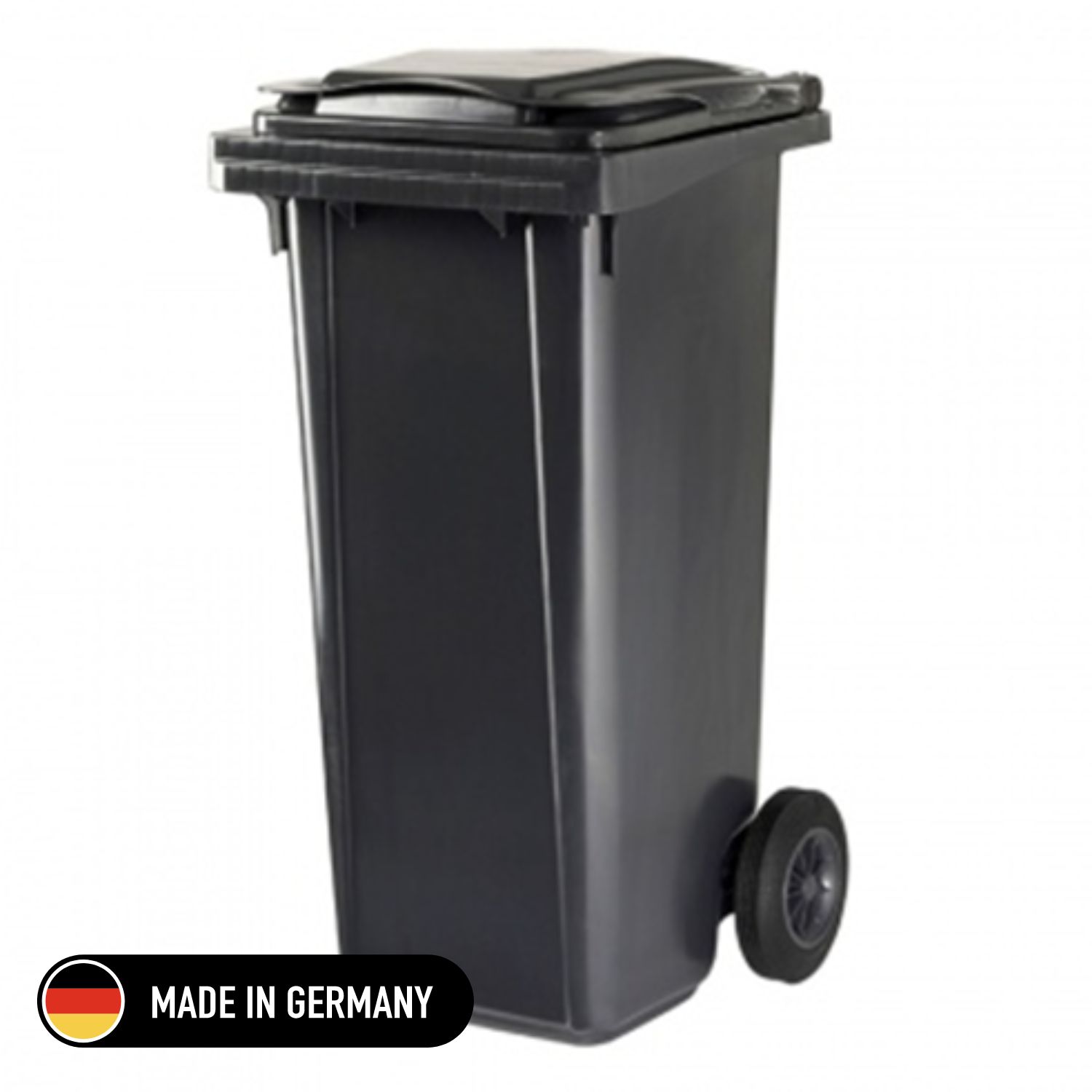 Tomberon din plastic cu roti din cauciuc, greu, Germania, 120 L, negru